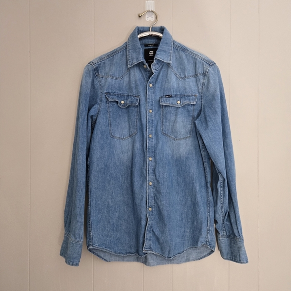 G-Star Other - G-star Men's Denim Button Up Shirt Pearl Snap Blue Style# 3301 Slim M